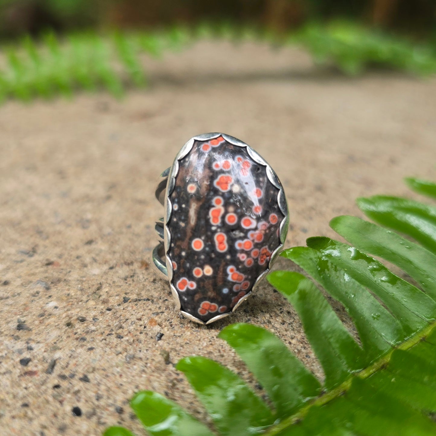 Adjustable Ocean Jasper Hand-Forged Sterling Silver Ring
