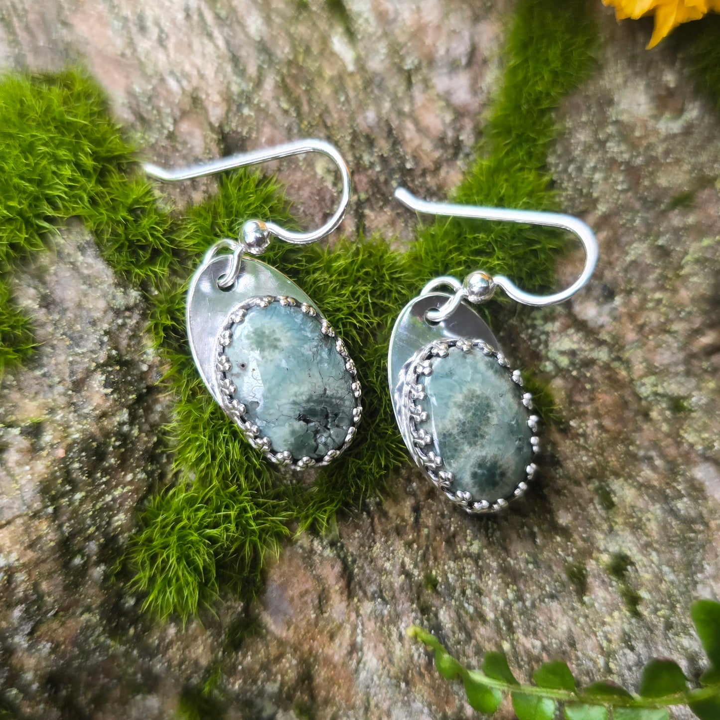Green Ocean Jasper Hand-Forged Sterling Silver Earrings