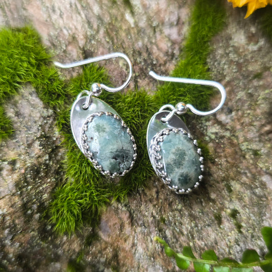 Green Ocean Jasper Hand-Forged Sterling Silver Earrings