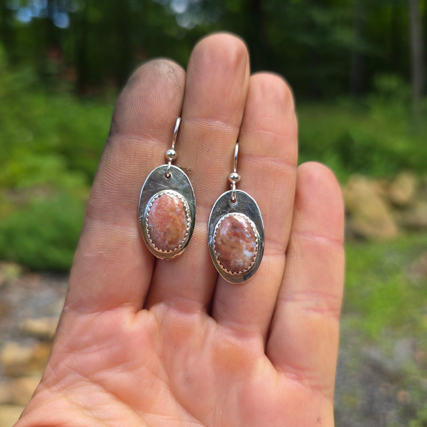 Sandy Orange Ocean Jasper Hand-Forged Sterling Silver Earrings