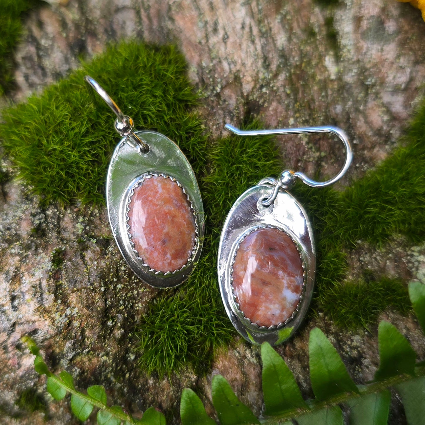 Sandy Orange Ocean Jasper Hand-Forged Sterling Silver Earrings