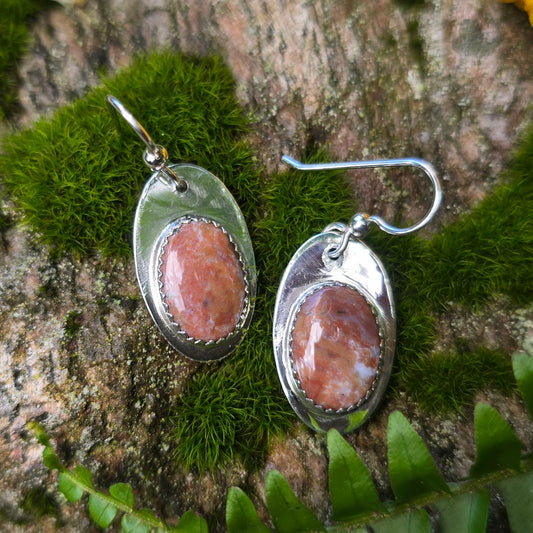 Sandy Orange Ocean Jasper Hand-Forged Sterling Silver Earrings