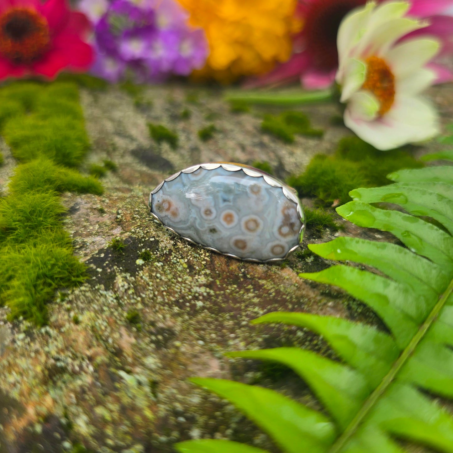 East-West Ocean Jasper Four Band Hand-Forged Sterling Silver Ring