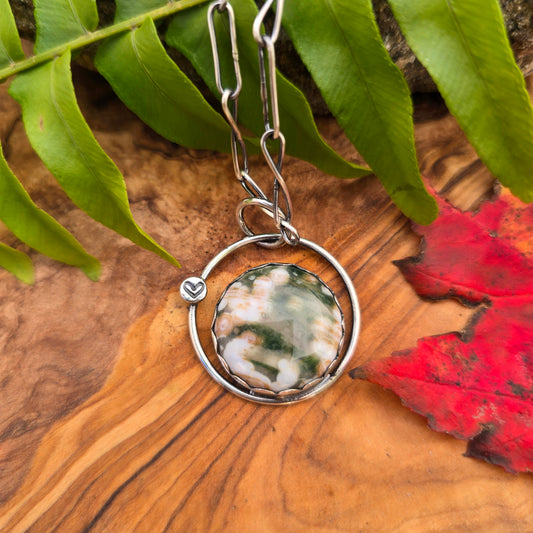 Ocean Jasper Heart-Stamped Sterling Silver Pendant