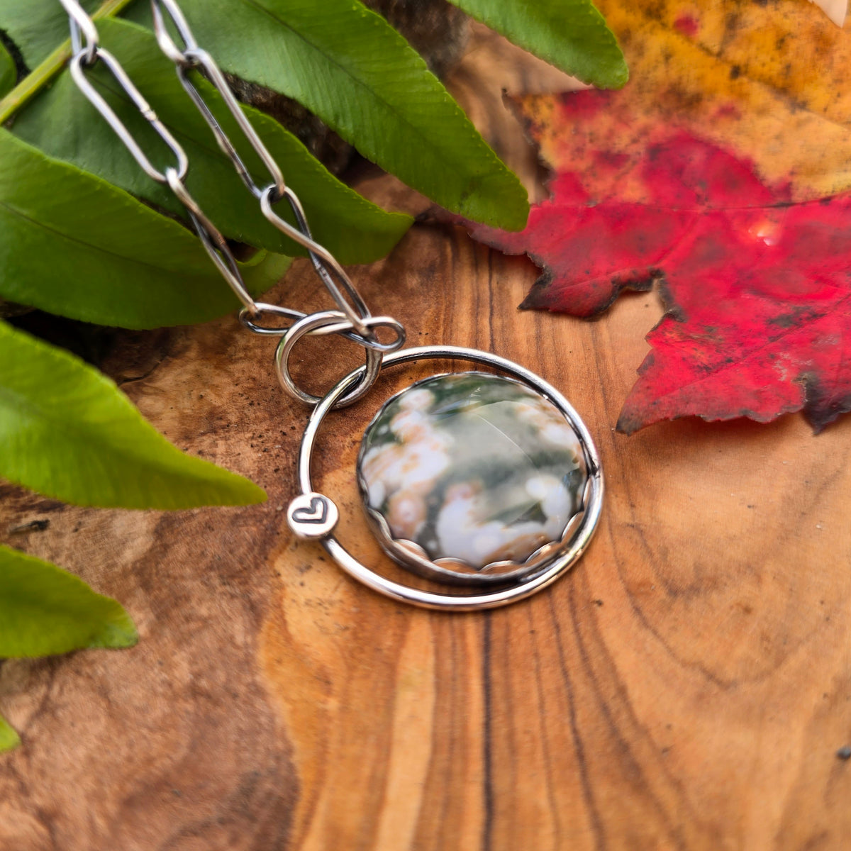 Ocean Jasper Heart-Stamped Sterling Silver Pendant