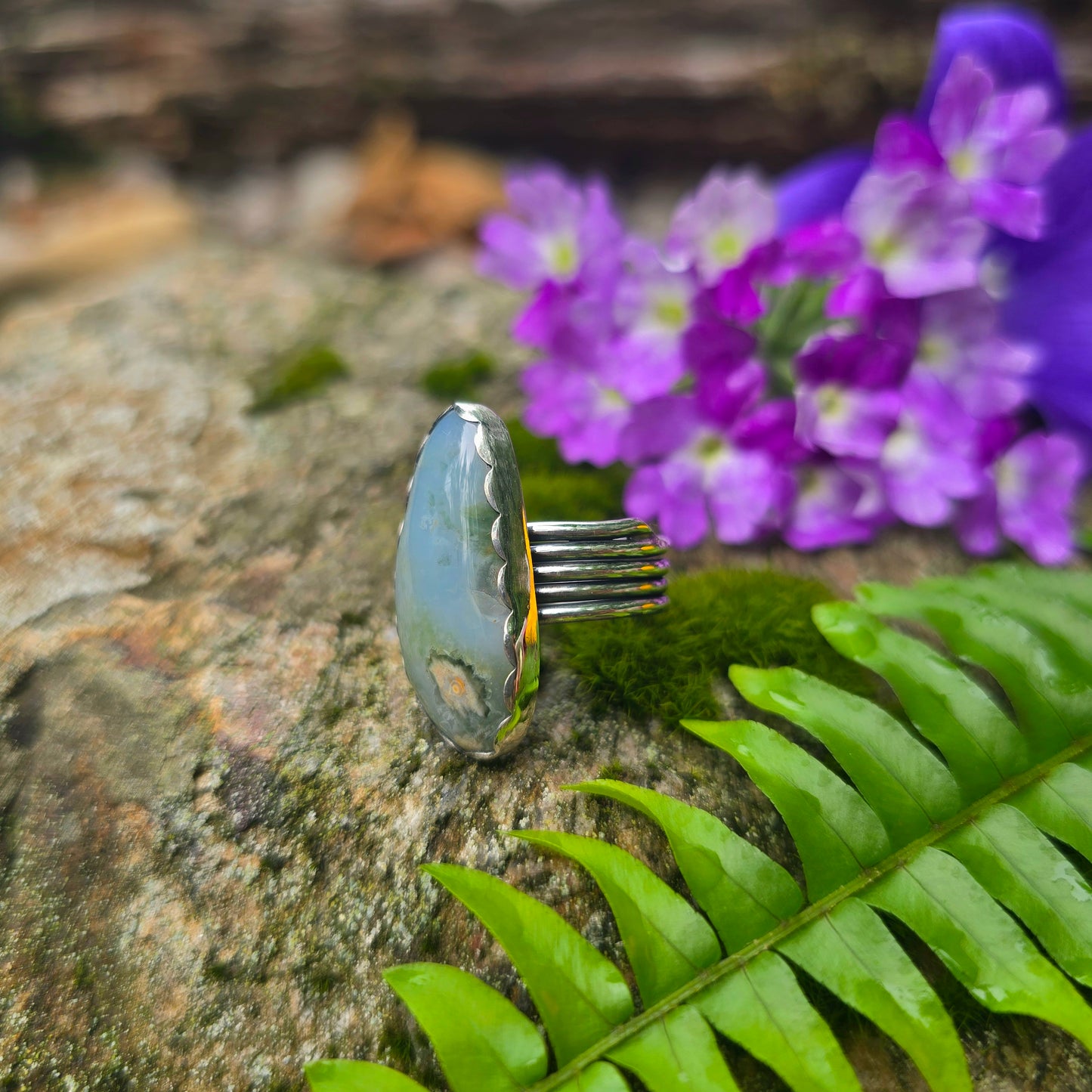 Ocean Jasper Five Band Hand-Forged Sterling Silver Ring