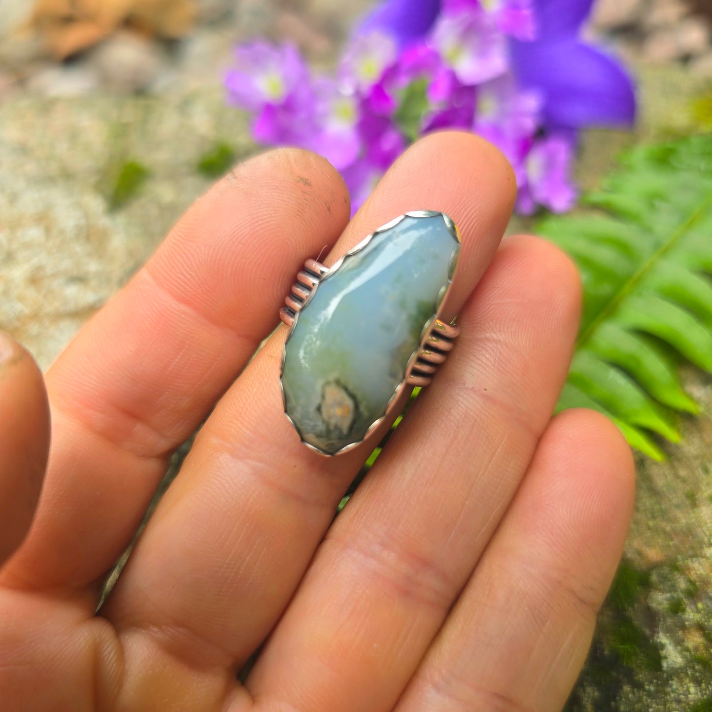 Ocean Jasper Five Band Hand-Forged Sterling Silver Ring