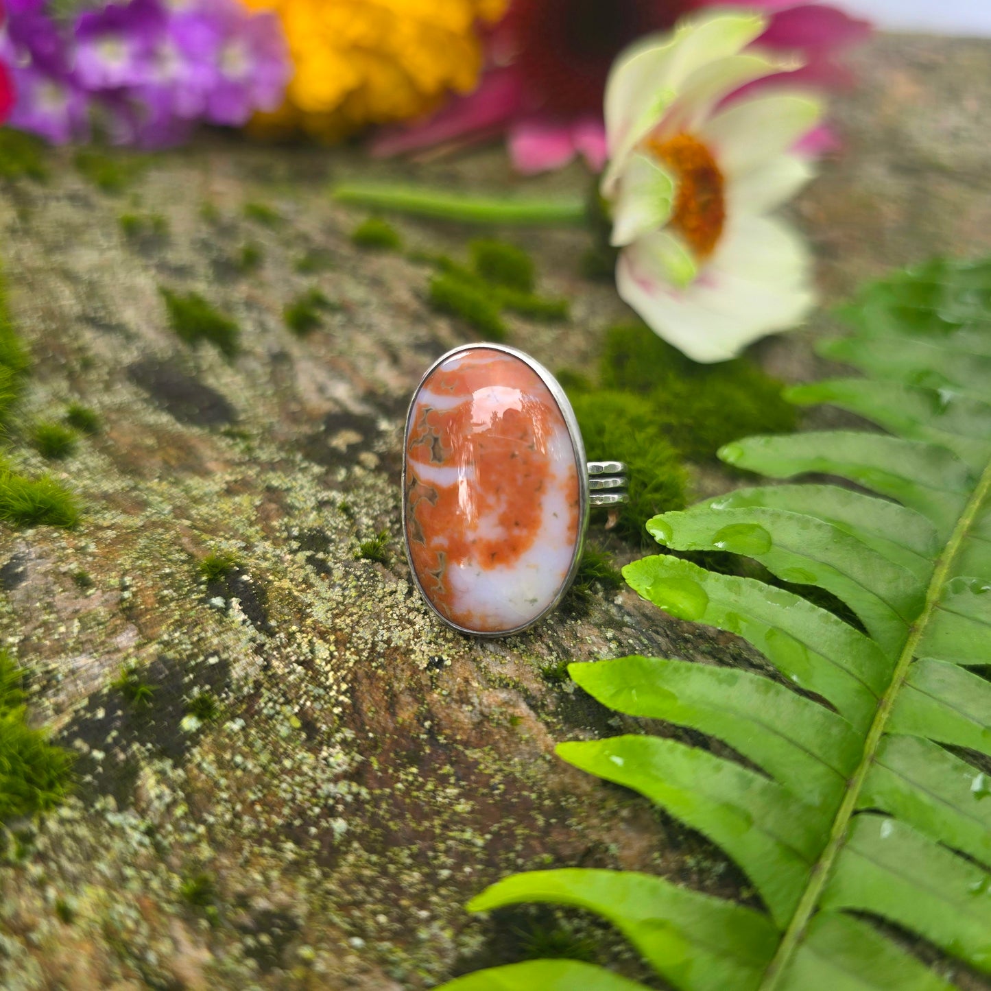 Ocean Jasper Triple Shank Hand-Forged Sterling Silver Ring