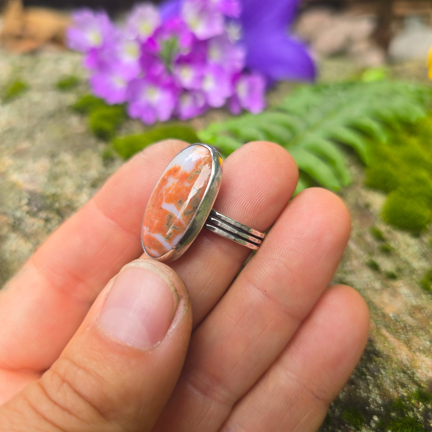 Ocean Jasper Triple Shank Hand-Forged Sterling Silver Ring