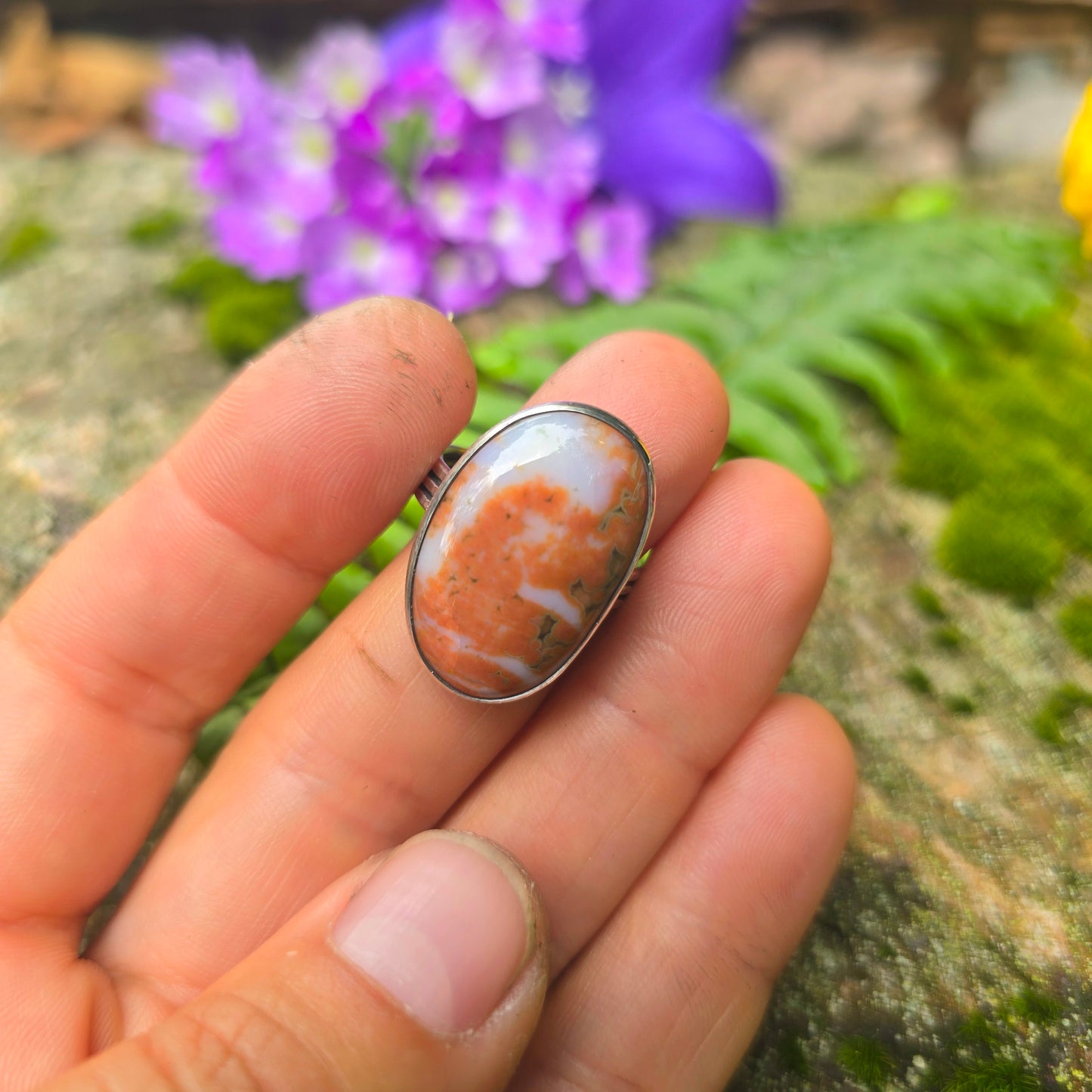 Ocean Jasper Triple Shank Hand-Forged Sterling Silver Ring