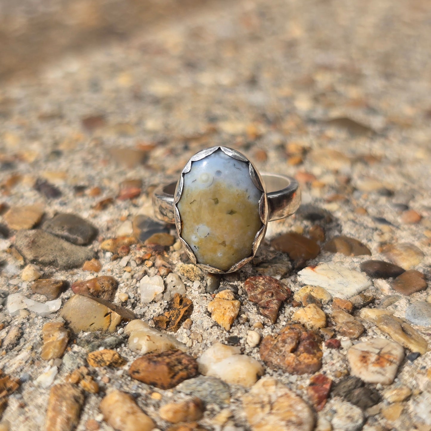 Ocean Jasper Ring in Hand-Forged Sterling Silver