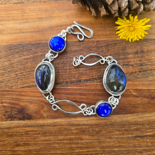 One-of-a-Kind Blue Flash Labradorite & Dichroic Glass Chain Link Bracelet