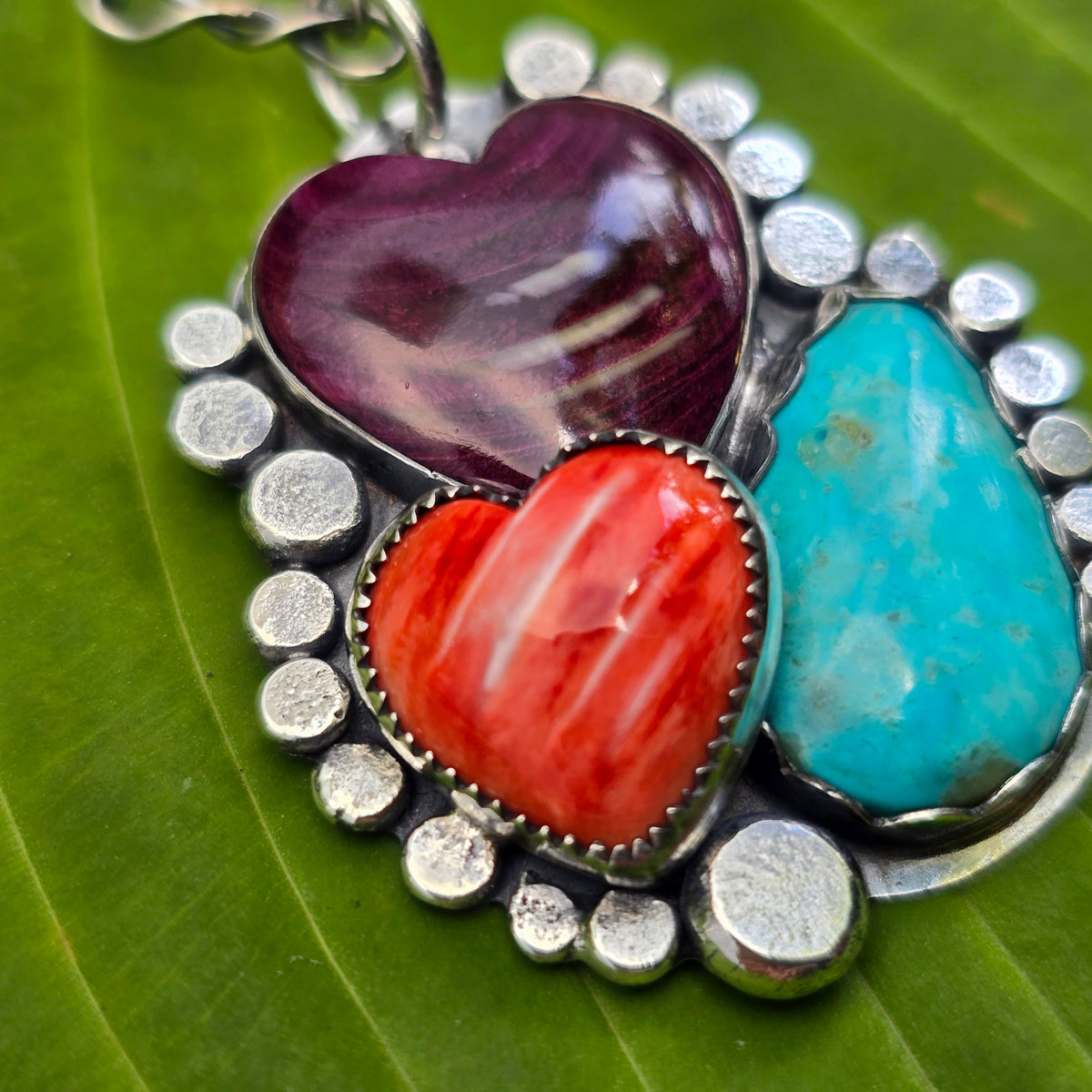Spiny Oyster & Turquoise Boulder Ridge Sterling Silver Pendant