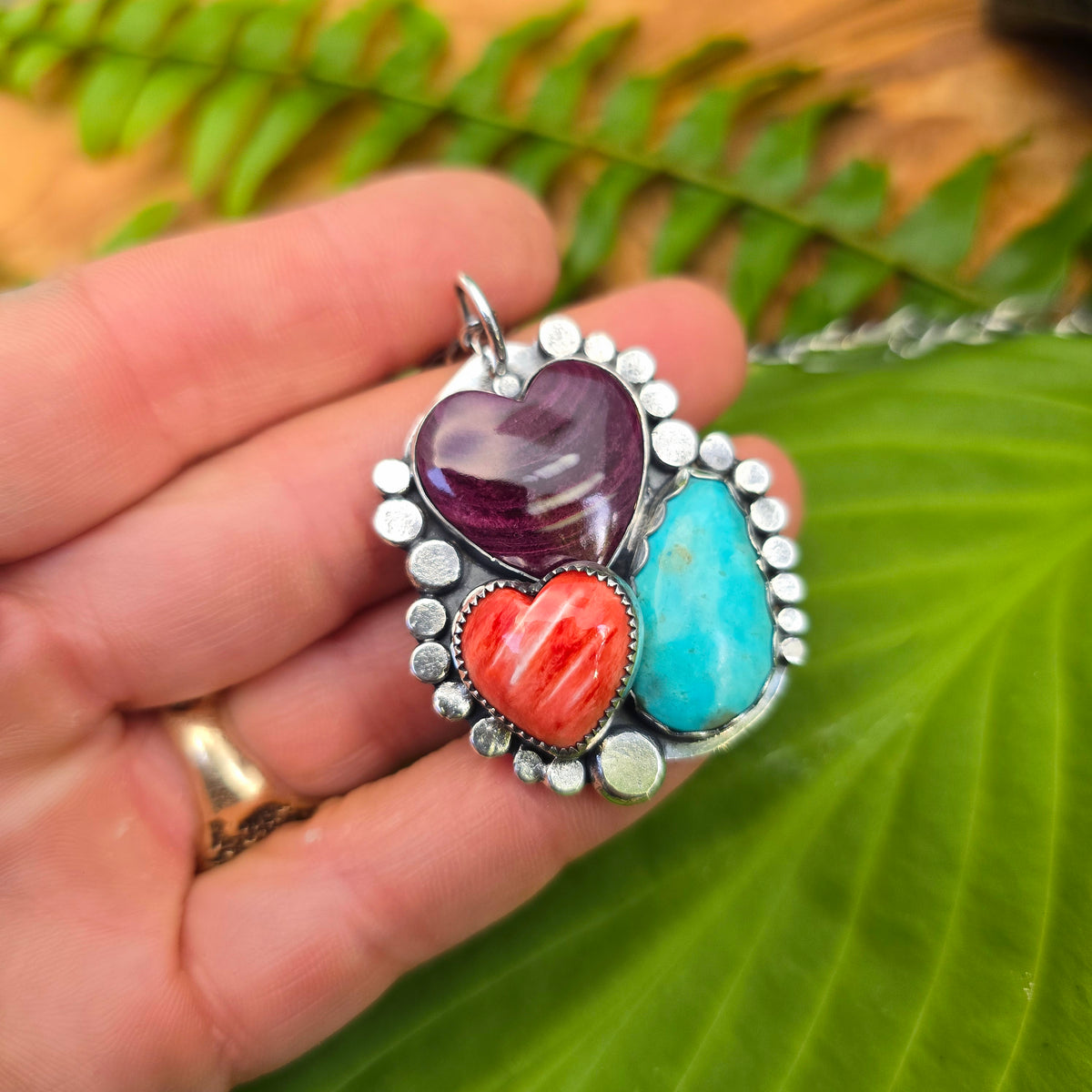 Spiny Oyster & Turquoise Boulder Ridge Sterling Silver Pendant