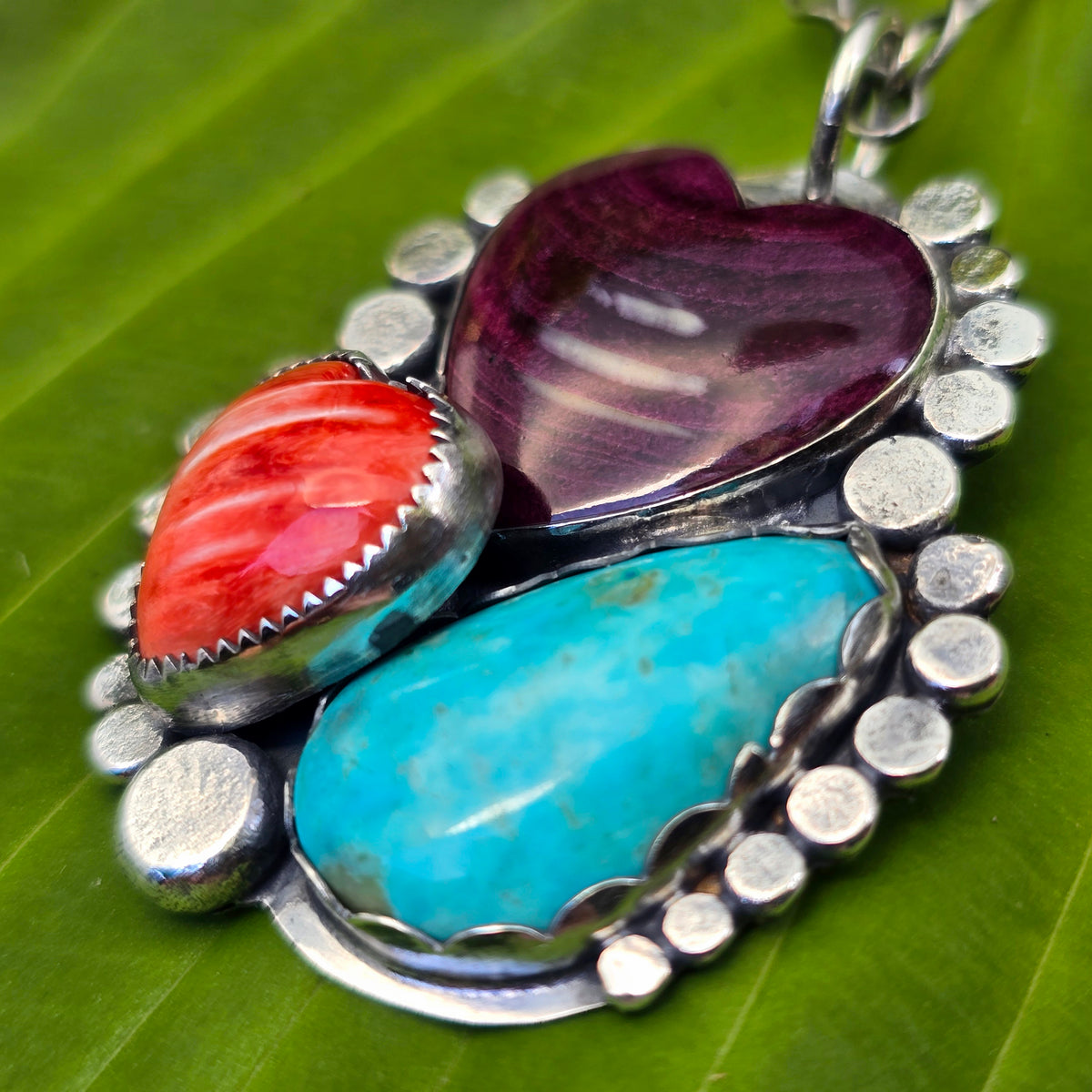 Spiny Oyster & Turquoise Boulder Ridge Sterling Silver Pendant