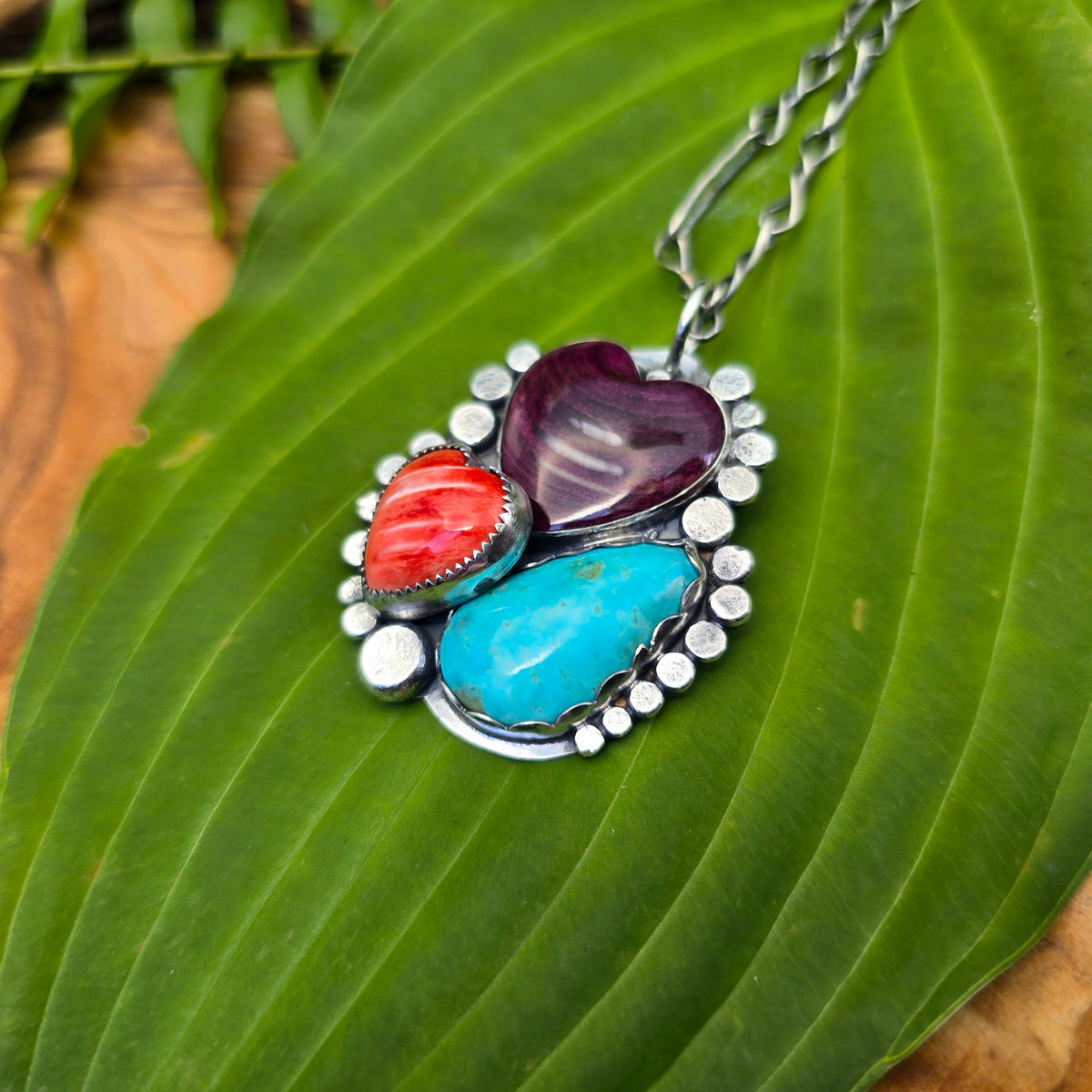 Spiny Oyster & Turquoise Boulder Ridge Sterling Silver Pendant