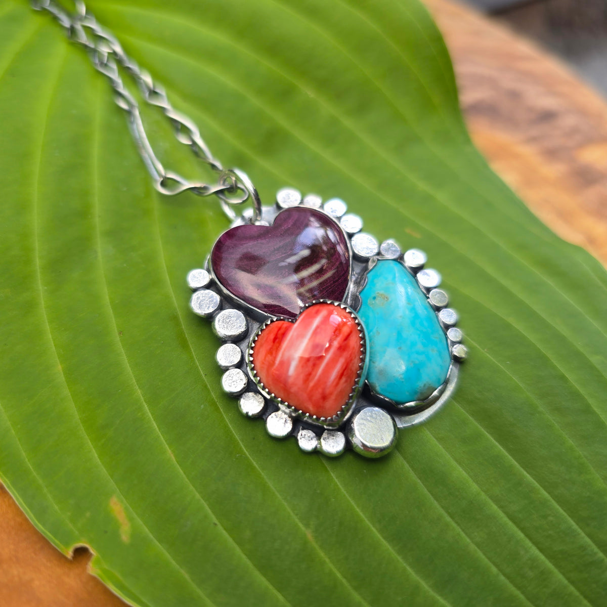 Spiny Oyster & Turquoise Boulder Ridge Sterling Silver Pendant