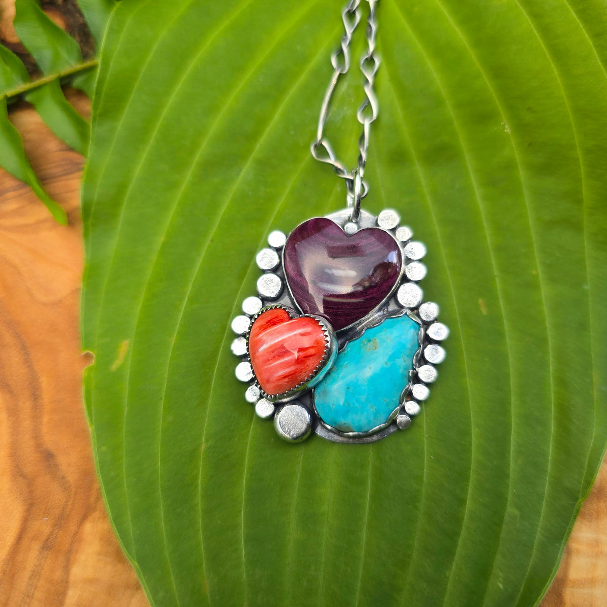 Spiny Oyster & Turquoise Boulder Ridge Sterling Silver Pendant