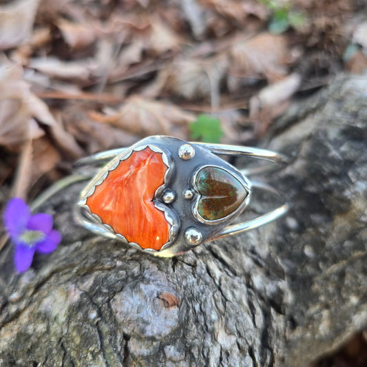 Spiny Oyster & Turquoise Heart Statement Cuff in Sterling Silver | Collector Works