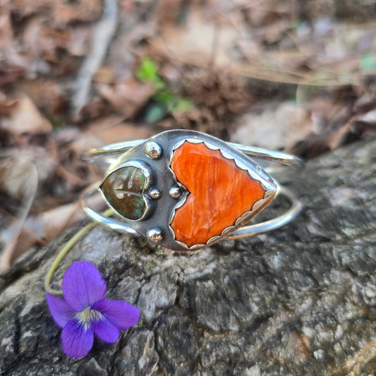 Spiny Oyster & Turquoise Heart Statement Cuff in Sterling Silver | Collector Works