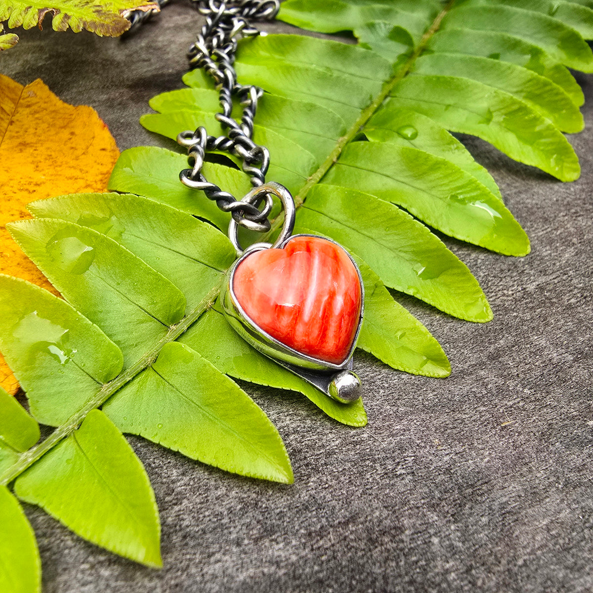 Orange Spiny Oyster Heart Sterling Silver Pendant