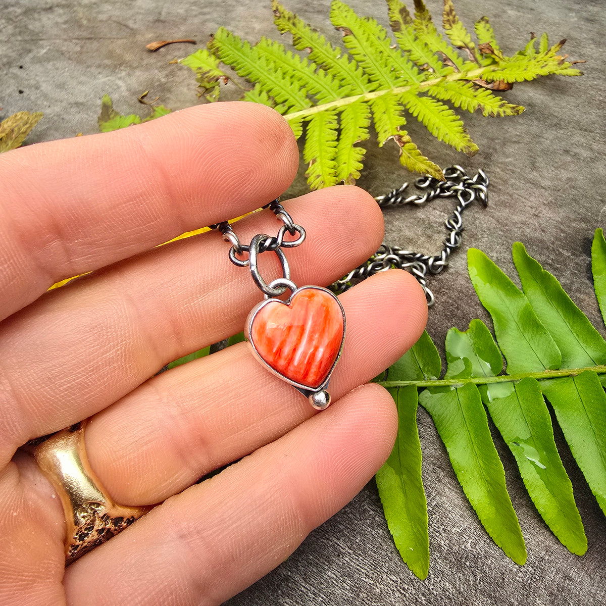 Orange Spiny Oyster Heart Sterling Silver Pendant
