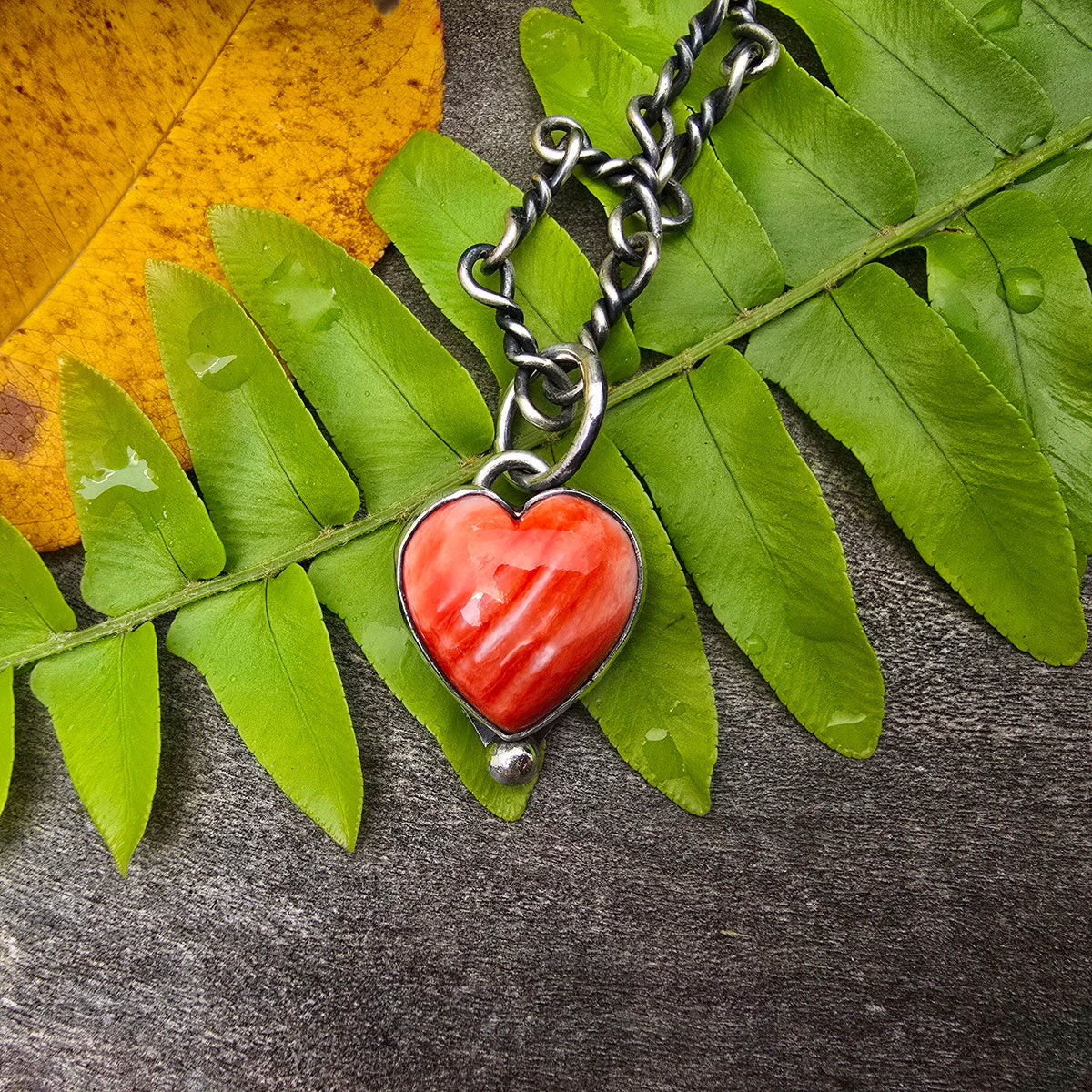 Orange Spiny Oyster Heart Sterling Silver Pendant