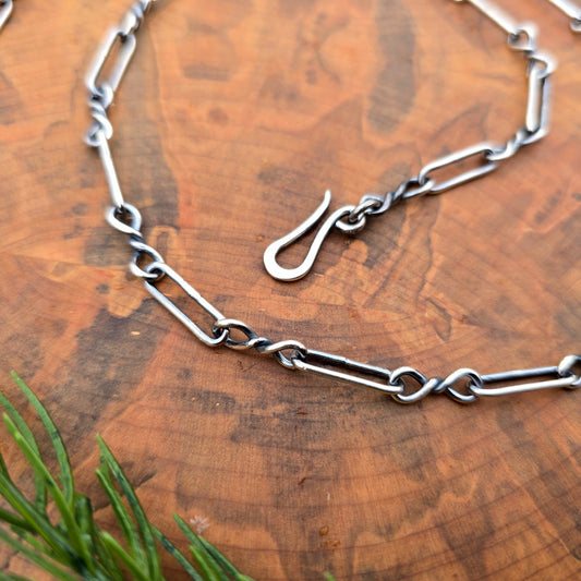 Detail of oxidized finish on 16 gauge sterling silver chain