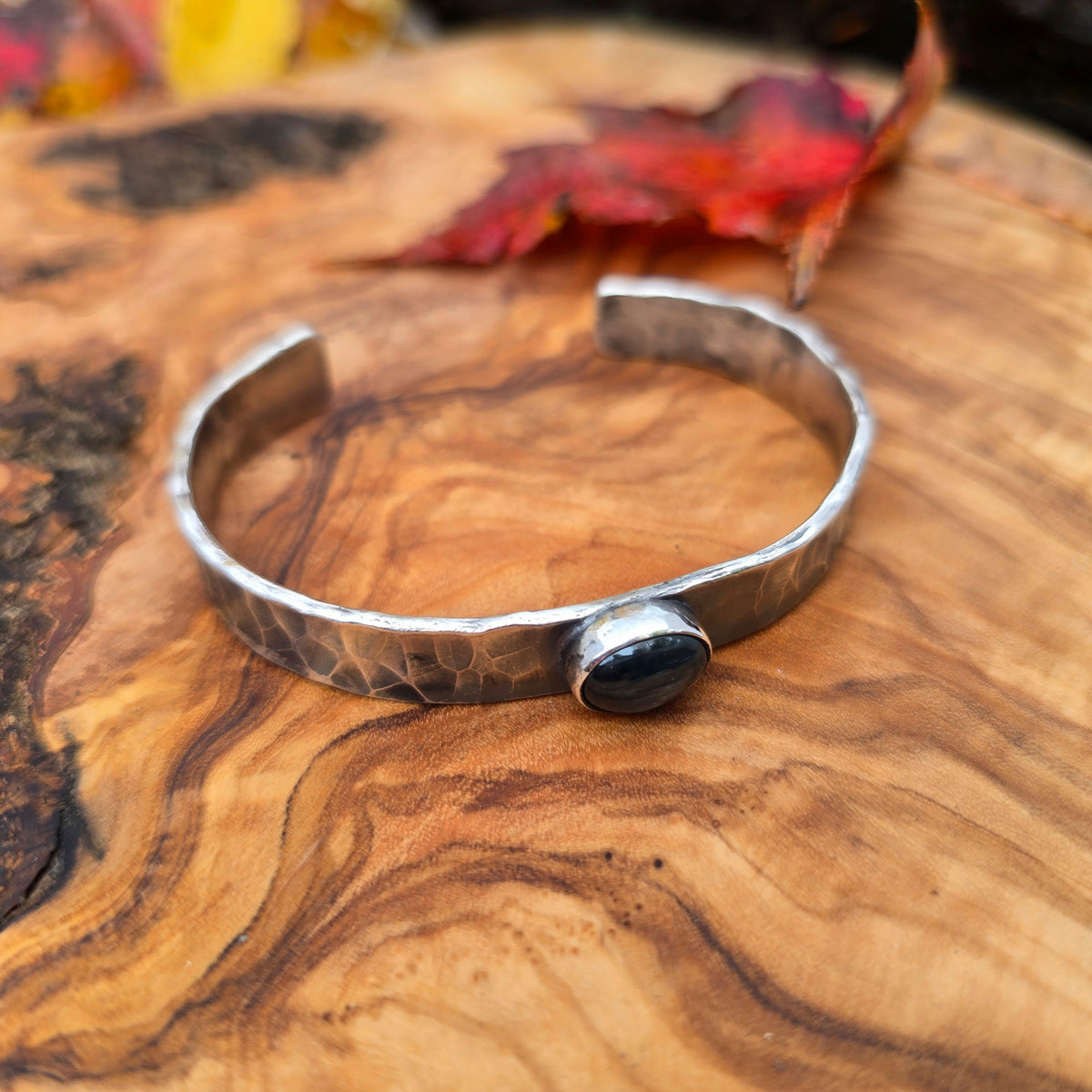 Paraiba Kyanite Hand-Forged Sterling Silver Hammered Cuff