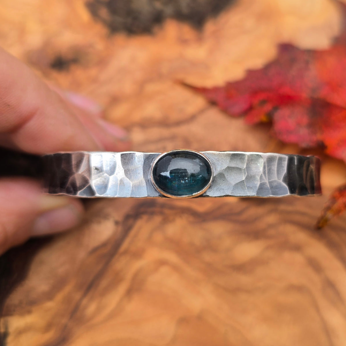 Paraiba Kyanite Hand-Forged Sterling Silver Hammered Cuff