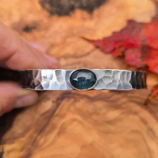 Paraiba Kyanite Hand-Forged Sterling Silver Hammered Cuff