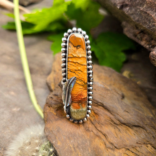Picture Jasper Feather Sterling Silver Statement Ring