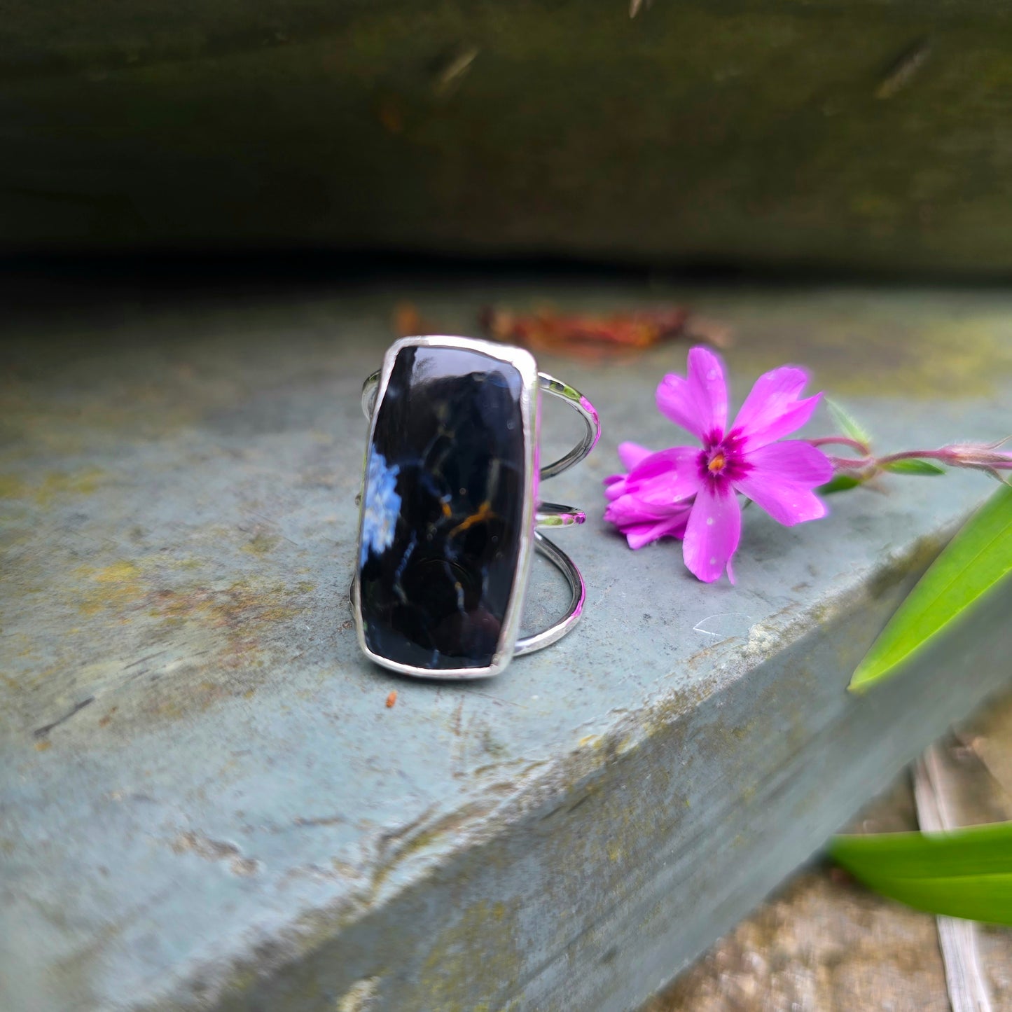 Pietersite Hand-Forged Sterling Silver Triple Shank Ring
