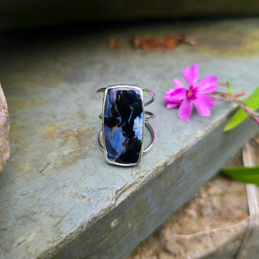Pietersite Hand-Forged Sterling Silver Triple Shank Ring