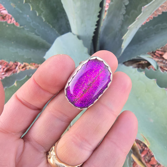 Pink & Orange Dichroic Triple Shank Ring (One of a Kind) — Size 5