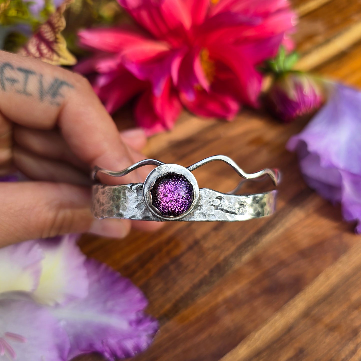 Pink Dichroic Zag Cuff Bracelet (One of a Kind) — Fits 6.5–7″ Wrist