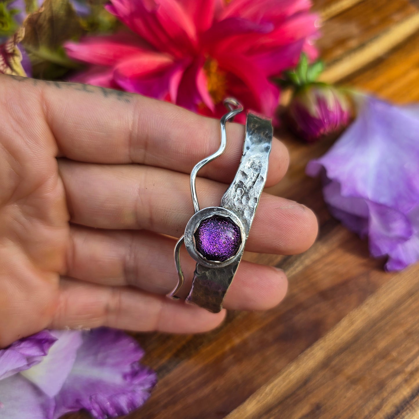 Pink Dichroic Zag Cuff Bracelet (One of a Kind) — Fits 6.5–7″ Wrist