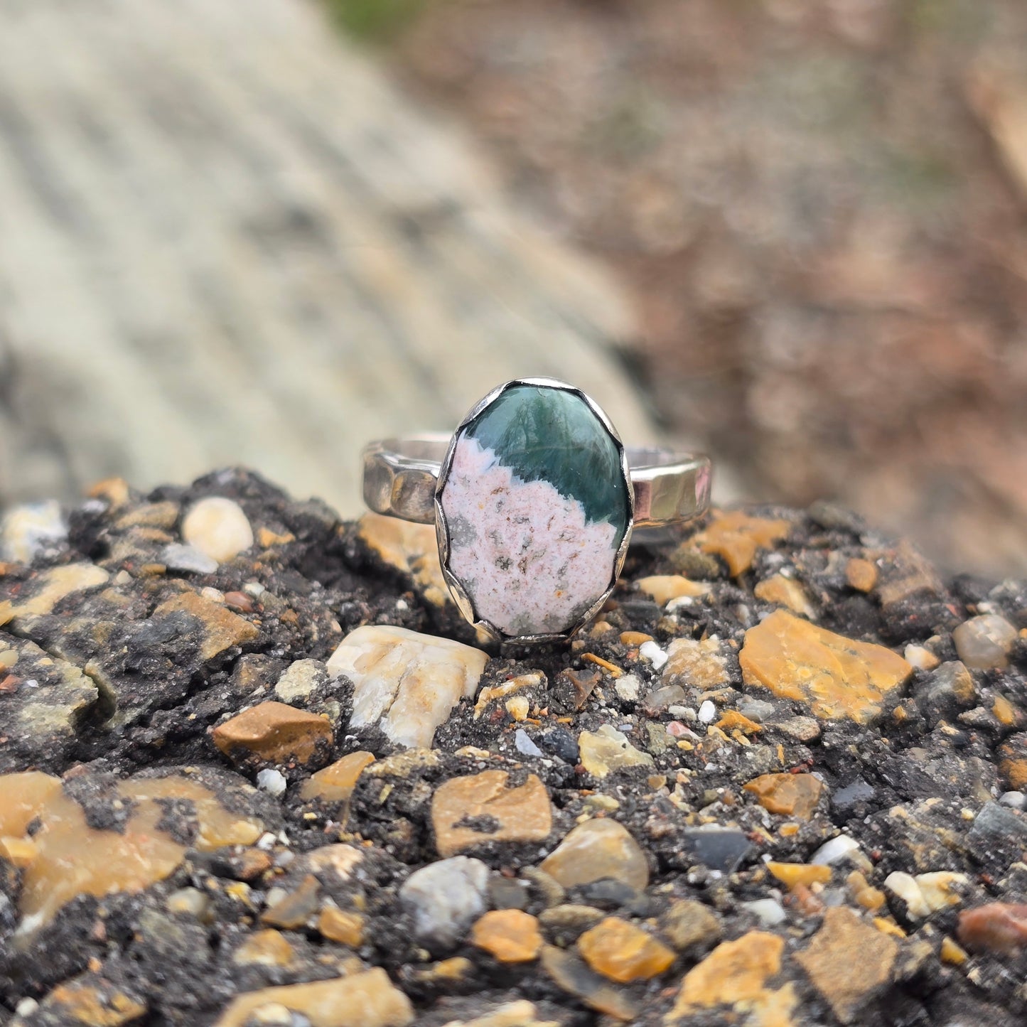 Ocean Jasper Hand-Forged Sterling Silver Ring