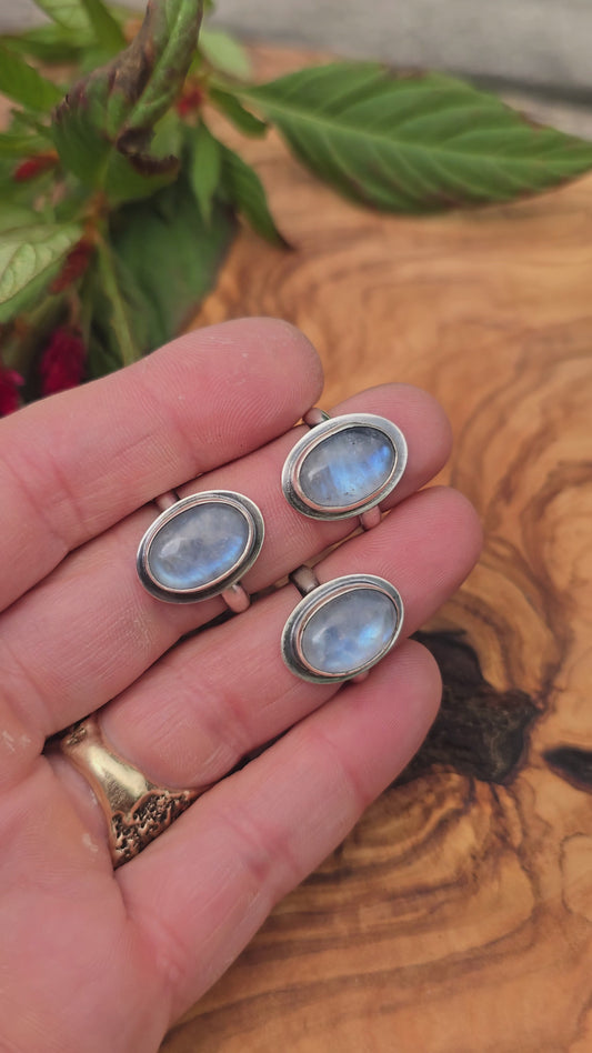 Minimalist Rainbow Moonstone Sterling Silver Rings