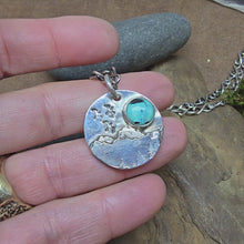 Load and play video in Gallery viewer, Turquoise Mountain and Bird Scene Pendant
