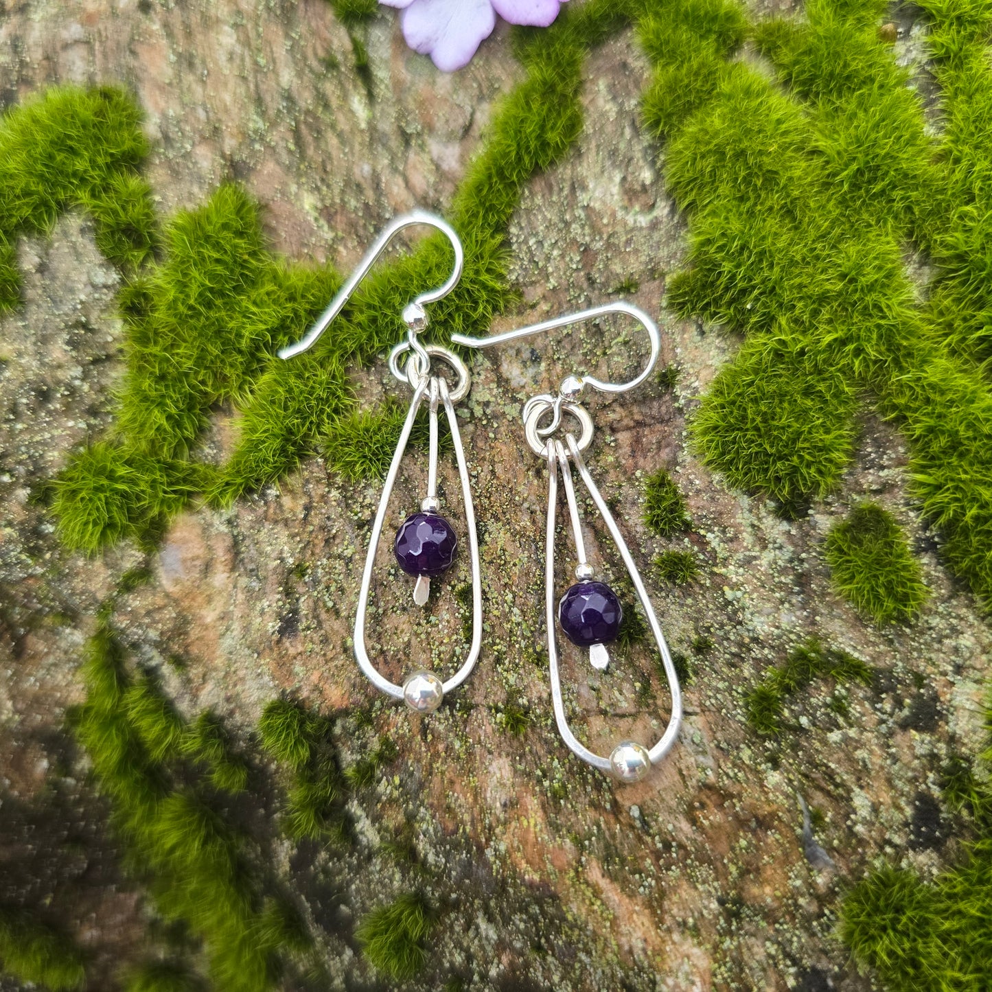 Faceted Amethyst Bead Hand-Forged Sterling Silver Earrings