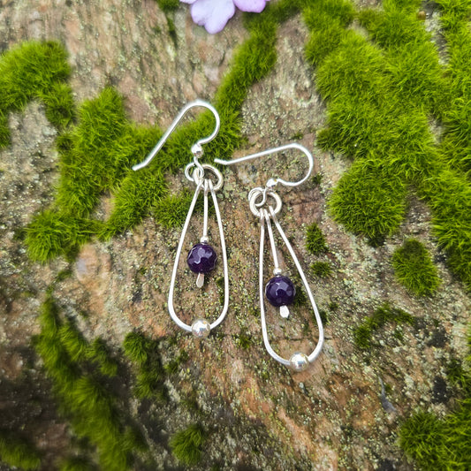 Faceted Amethyst Bead Hand-Forged Sterling Silver Earrings