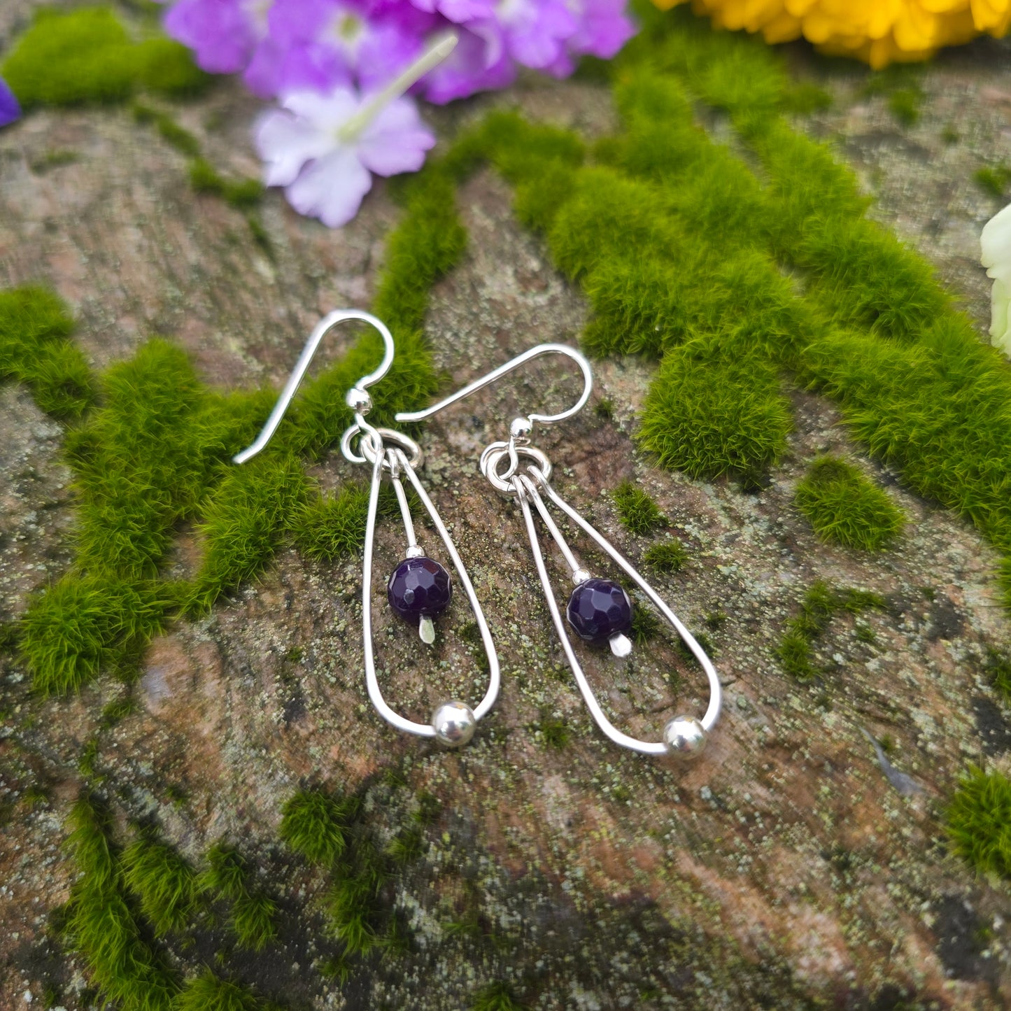 Faceted Amethyst Bead Hand-Forged Sterling Silver Earrings