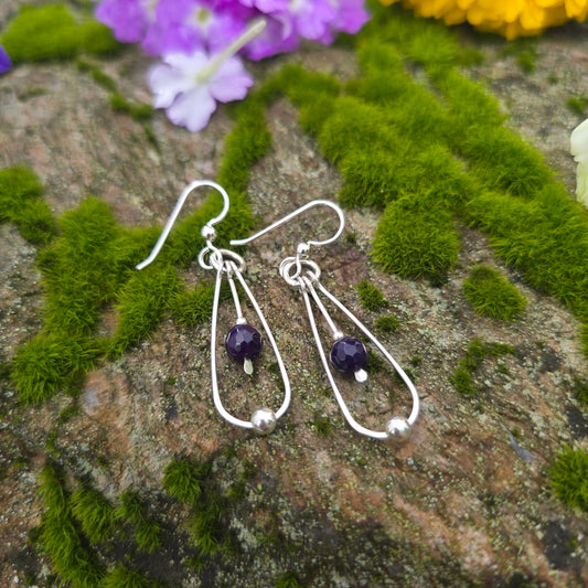 Faceted Amethyst Bead Hand-Forged Sterling Silver Earrings