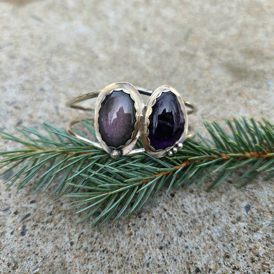 Purple Labradorite & Amethyst Sterling Silver Cuff