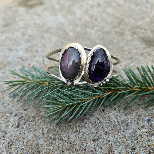 Purple Labradorite & Amethyst Sterling Silver Cuff