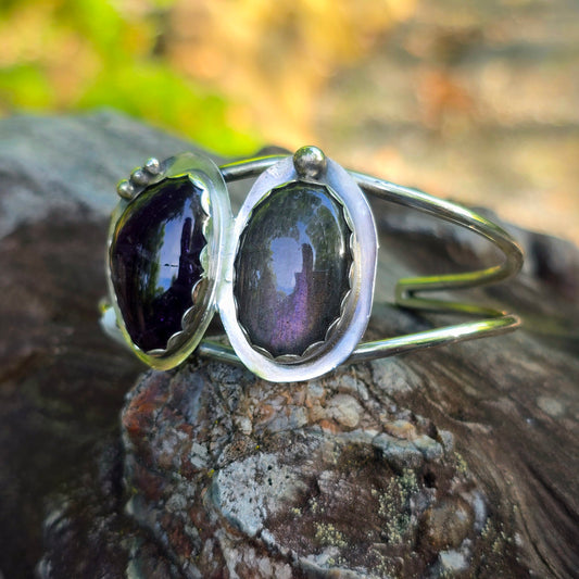 Purple Labradorite & Amethyst Sterling Silver Cuff