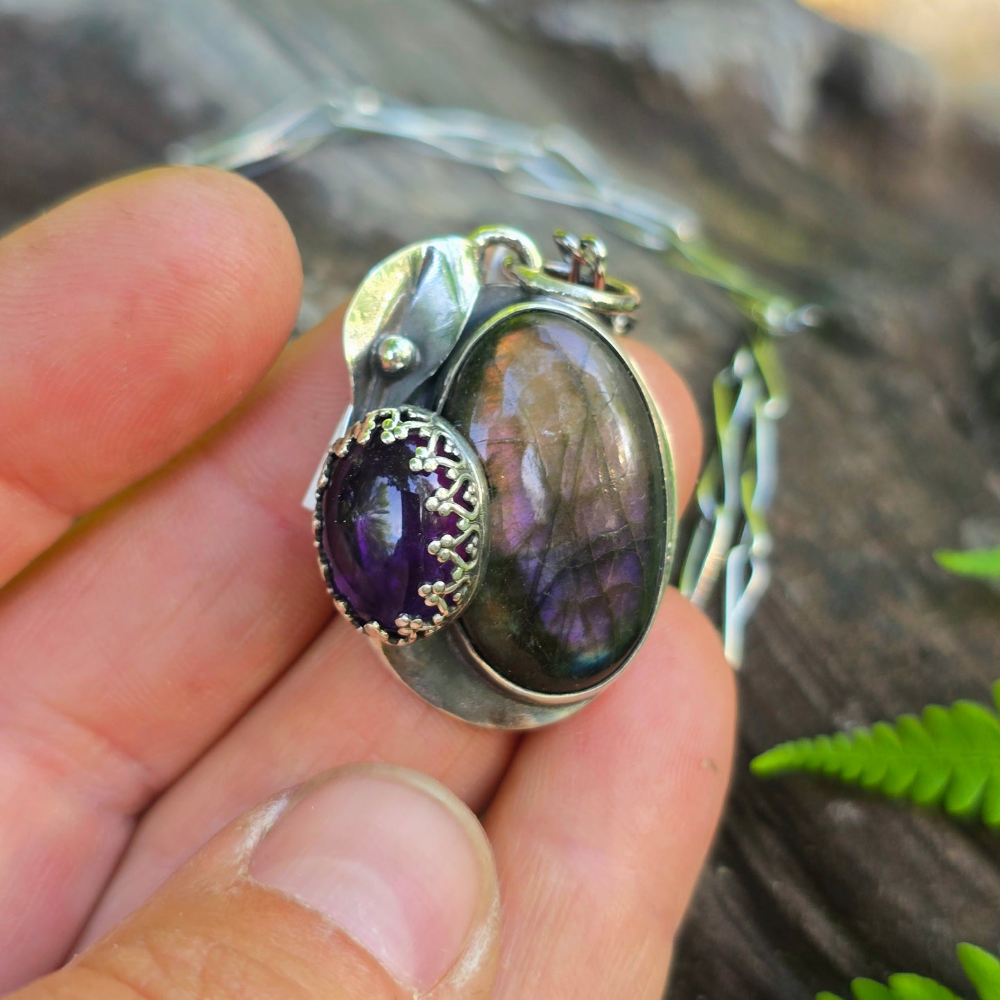 Boulder Ridge Purple Labradorite & Amethyst Sterling Silver Pendant
