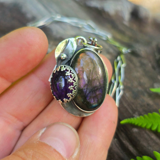 Boulder Ridge Purple Labradorite & Amethyst Sterling Silver Pendant