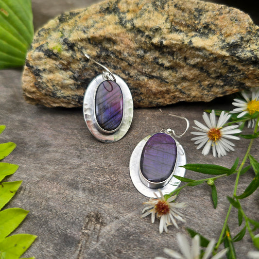 Purple Flash Labradorite Sterling Silver Disc Earrings